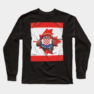 Croatia Flag Canadian Flag Ripped Open - Gift for Croatian From Croatia Long Sleeve T-Shirt